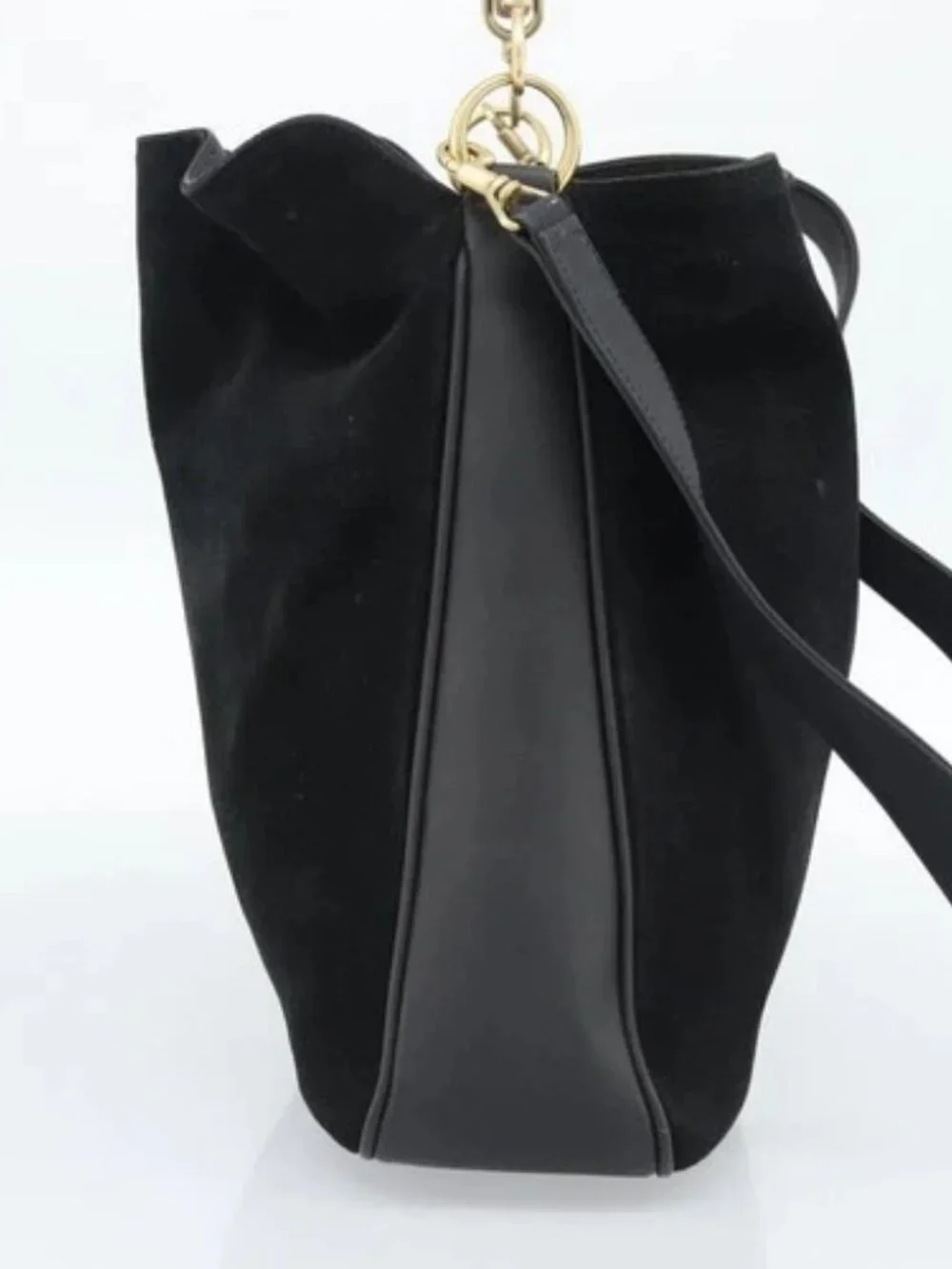 GUCCI Bamboo Hand Bag Suede 2way Black Gold 001 2058 Auth 190591